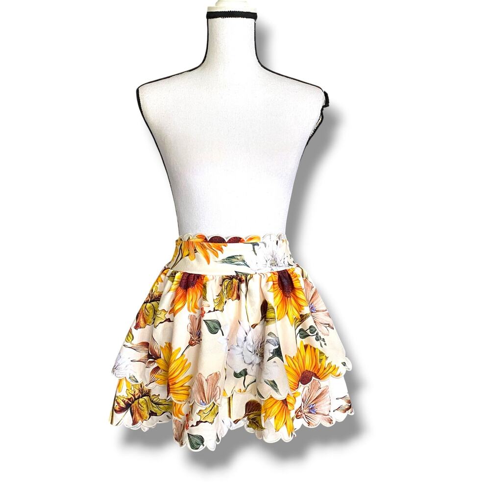Agua Bendita Cooper Mini Skirt Sunshower Sunflower Print Sz M Layered Revolve